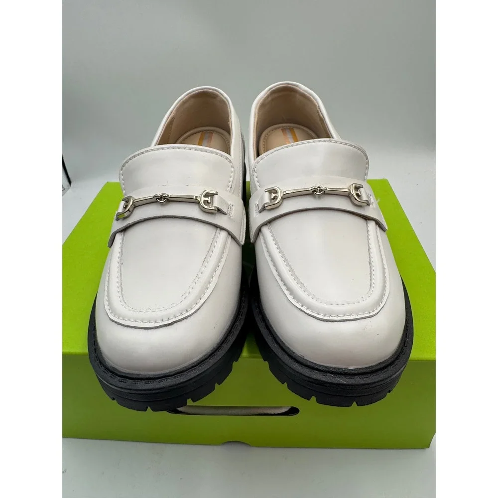 Sam Edelman Kids White Lug Sole‎ Horsebit Loafers Chunky Slip On Shoes